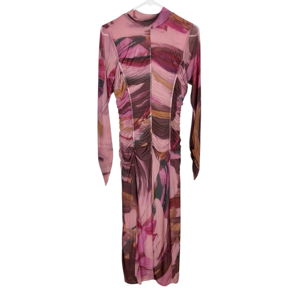 Anthropologie Long-Sleeve Printed Mesh Midi Dress Size Small - Picture 14 of 14